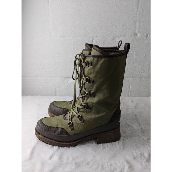 Lucky Brand Alascan Dark Moss / Java Fur Lined Womens Lace Up Green Boots - Sz 9 - Picture 1 of 7